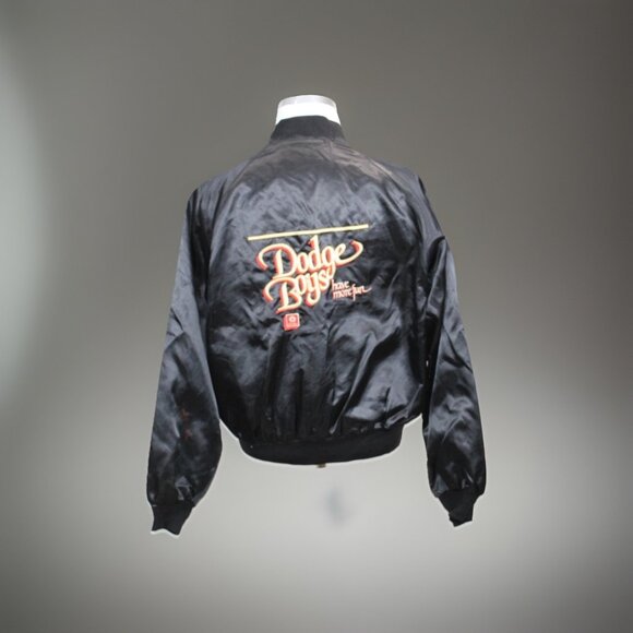 Vintage DODGE Satin Jacket Mens XL Black Dodge Boys Have More Fun USA 1980s - Picture 1 of 12